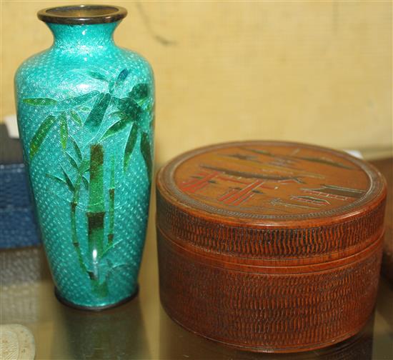 Japanese coasters and cloisonne vase